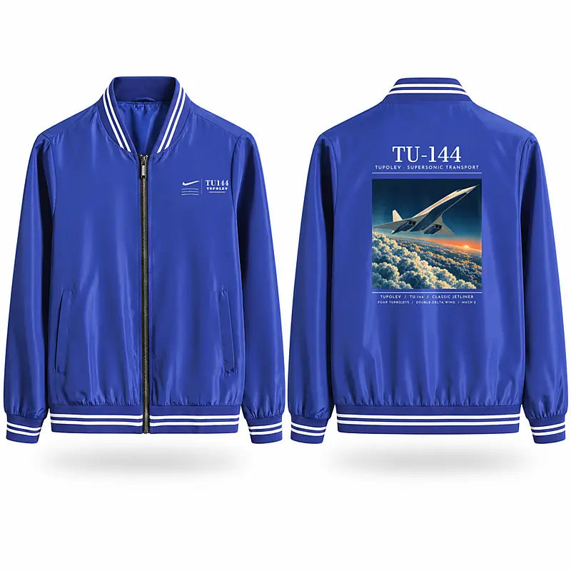 Tupolev Tu-144 Stylish Jackets - Baseball Collar - Poster - Royal Blue