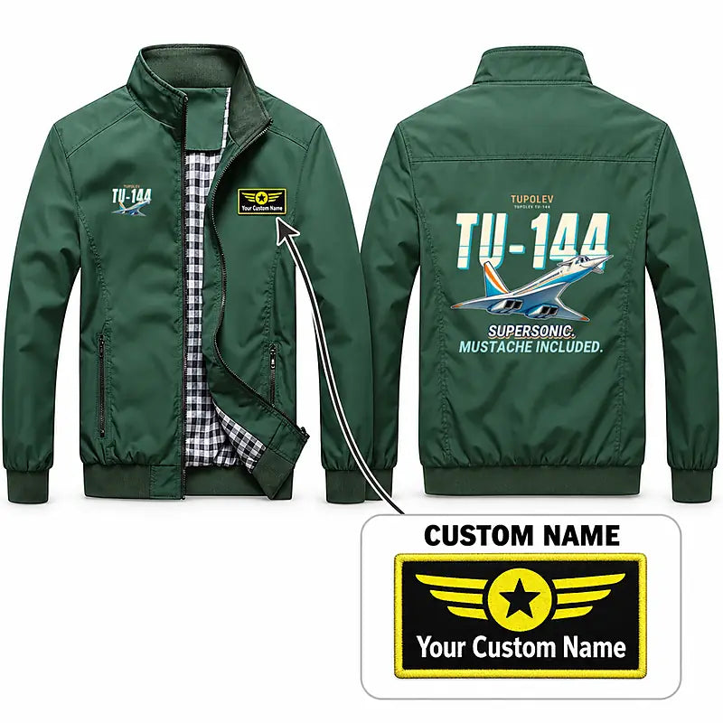 Tupolev Tu-144 Stylish Jackets - Stand Collar - Cartoon + Name - Green