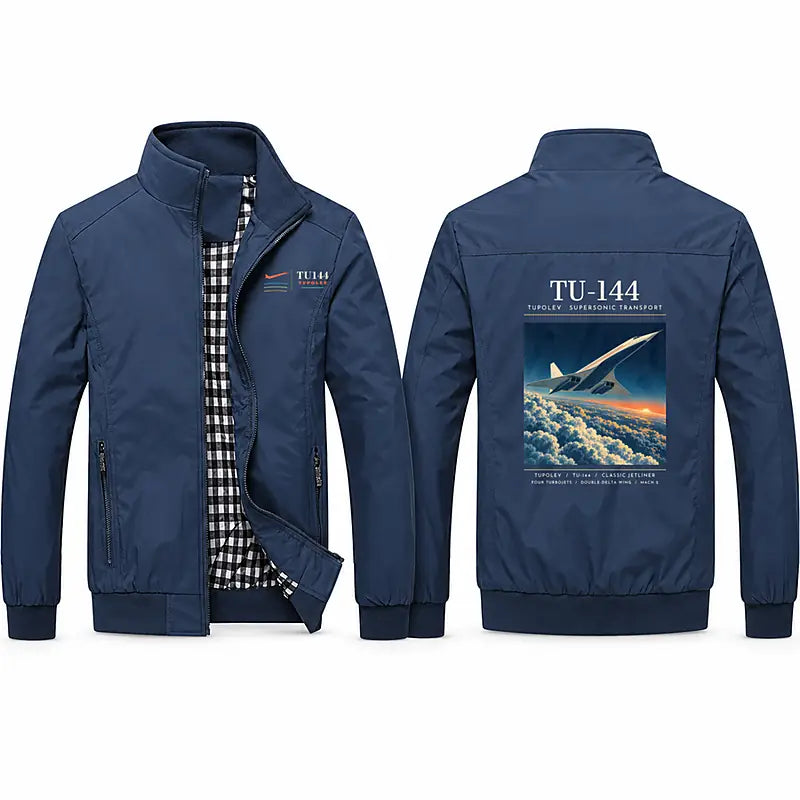 Tupolev Tu-144 Stylish Jackets - Stand Collar - Poster - Navy Blue