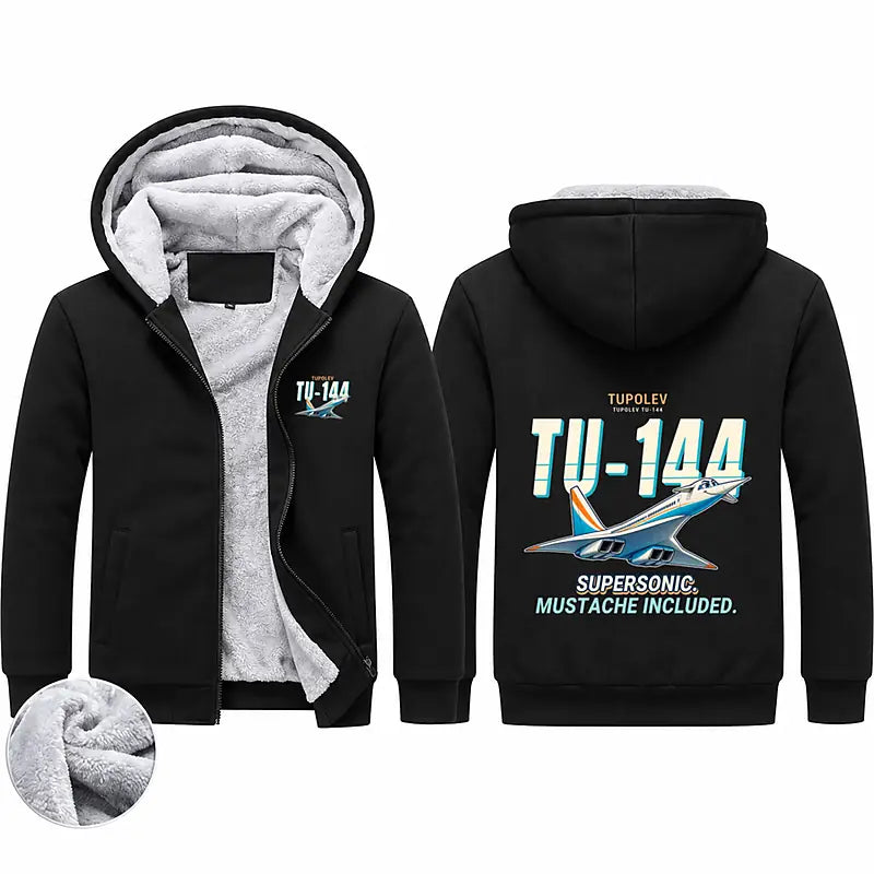 Tupolev Tu-144 Zipped Sweatshirts - Cartoon - Black