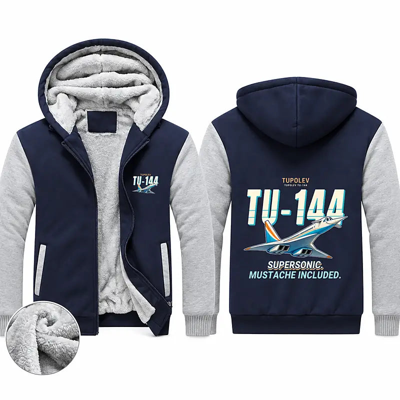 Tupolev Tu-144 Zipped Sweatshirts - Cartoon - Navy & Gray