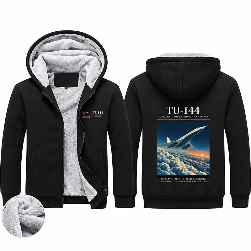 Tupolev Tu-144 Zipped Sweatshirts - Poster - Black