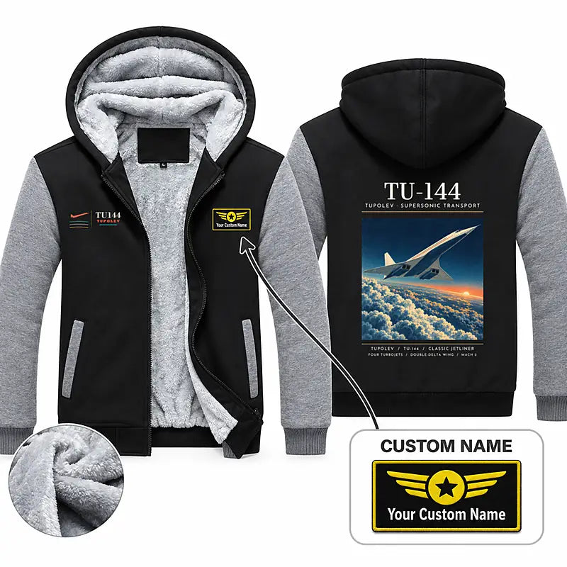 Tupolev Tu-144 Zipped Sweatshirts - Poster + Name - Black & Gray