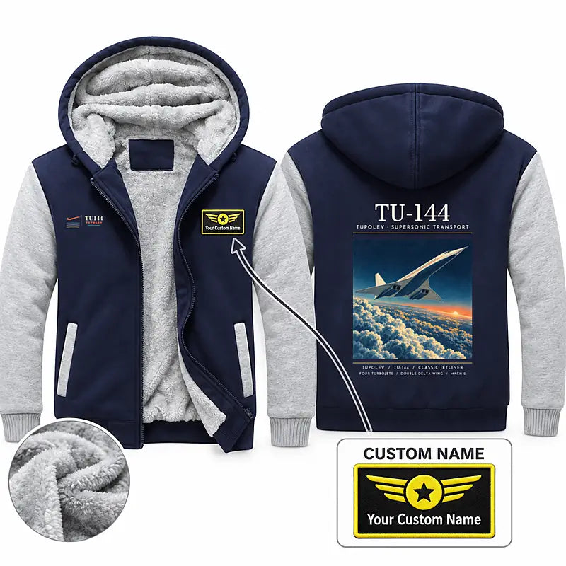 Tupolev Tu-144 Zipped Sweatshirts - Poster + Name - Navy & Gray