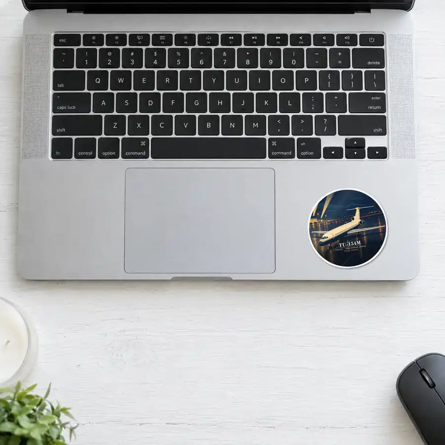 Tupolev Tu-154M - 3D + Name - Circle Sticker - Laptop