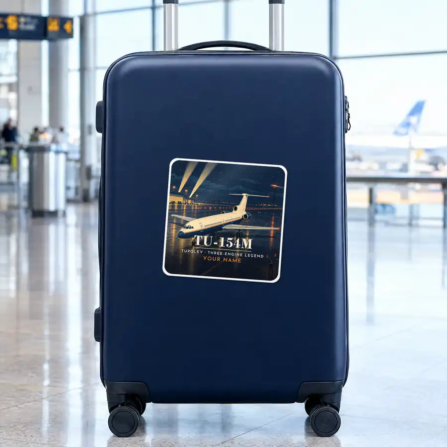 Tupolev Tu-154M - 3D + Name - Square Sticker - Suitcase