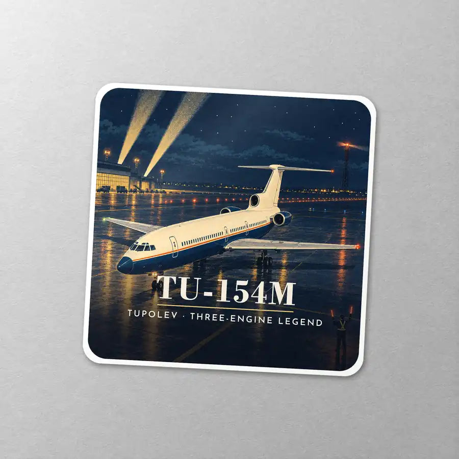 Tupolev Tu-154M - 3D - Square Sticker - Close-up