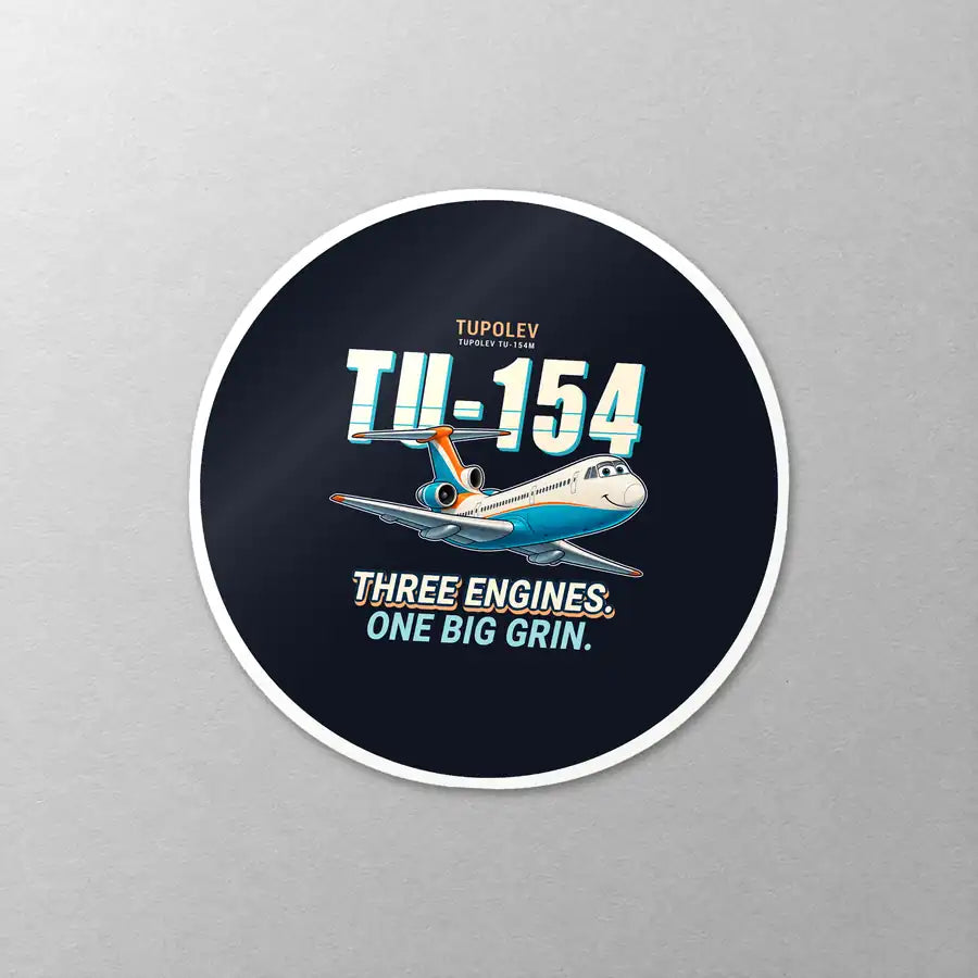 Tupolev Tu-154M - Cartoon - Circle Sticker - Close-up