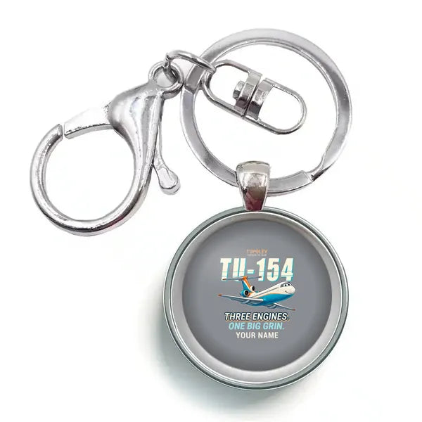 Tupolev Tu-154M - Cartoon + Name - Circle Key Chain - Gray