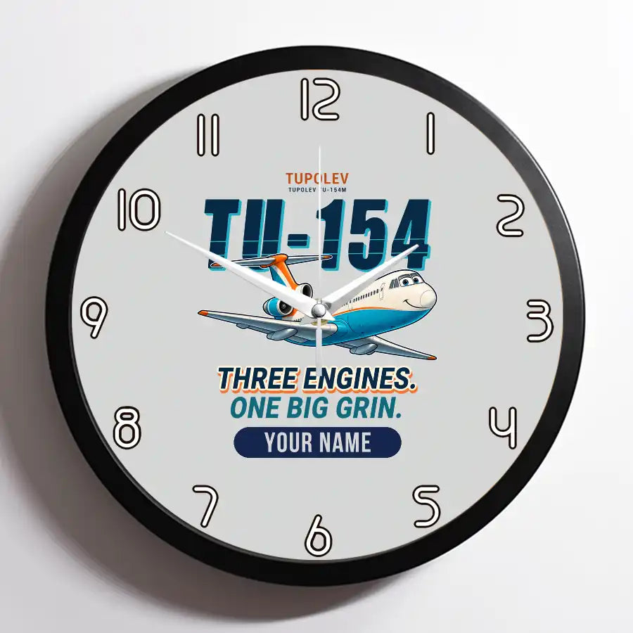 Tupolev Tu-154M - Cartoon + Name - Framed - Light Gray