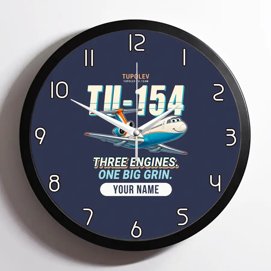Tupolev Tu-154M - Cartoon + Name - Framed - Navy Blue