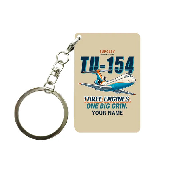 Tupolev Tu-154M - Cartoon + Name - Key Chain - Beige