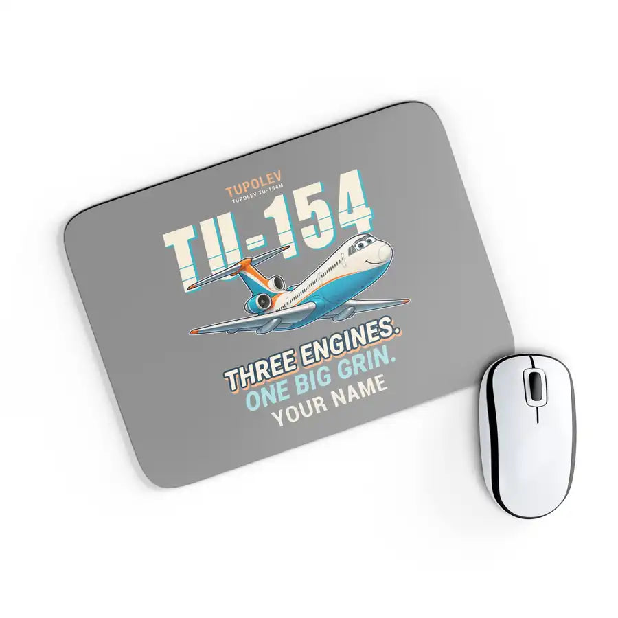 Tupolev Tu-154M - Cartoon + Name - Mouse Pad - Gray