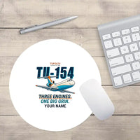 Thumbnail for Tupolev Tu-154M - Cartoon + Name - Round Mouse Pad - White