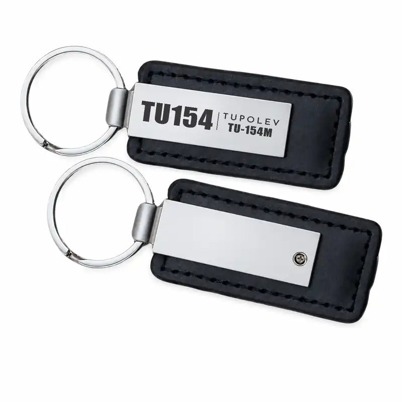 Tupolev Tu-154M - Leather Key Chain - Faux Leather - Tag - Black