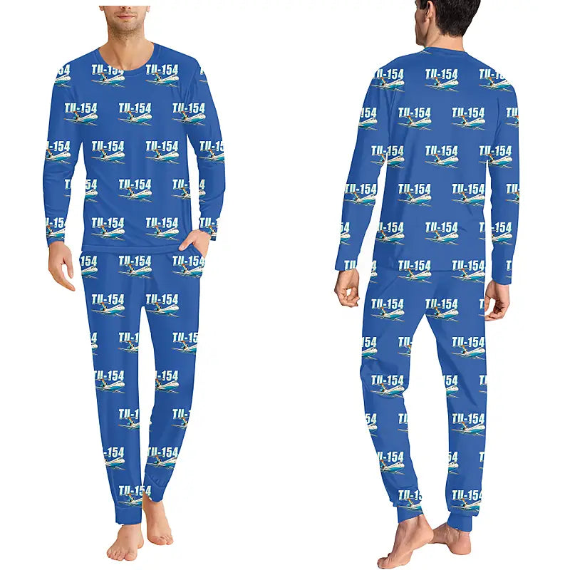 Tupolev Tu-154M - Men Pajamas - Cartoon Pattern - Blue