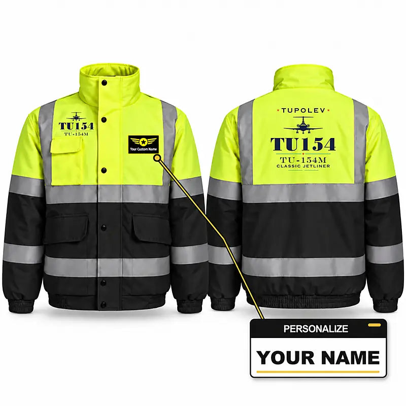 Tupolev Tu-154M Reflective Winter Jackets - Heritage + Name - Fluorescent Yellow & Navy