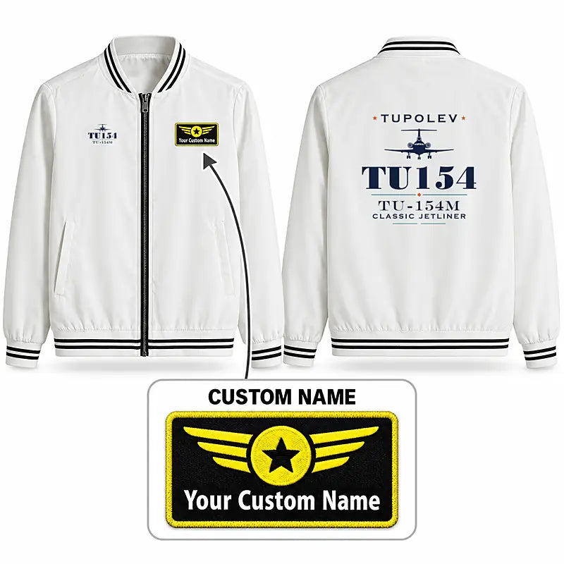 Tupolev Tu-154M Stylish Jackets - Baseball Collar - Heritage + Name - White