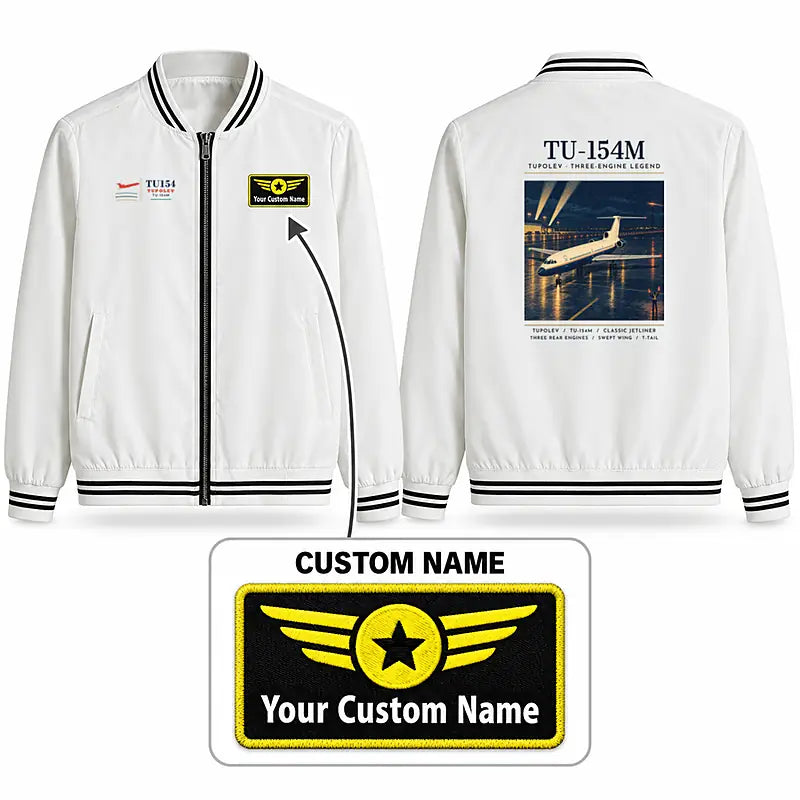 Tupolev Tu-154M Stylish Jackets - Baseball Collar - Poster + Name - White