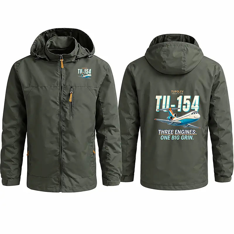 Tupolev Tu-154M Stylish Jackets - Hooded Windbreaker - Cartoon - Olive Green