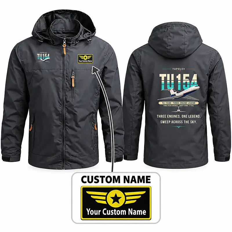 Tupolev Tu-154M Stylish Jackets - Hooded Windbreaker - Original + Name - Charcoal