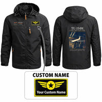 Thumbnail for Tupolev Tu-154M Stylish Jackets - Hooded Windbreaker - Poster + Name - Black