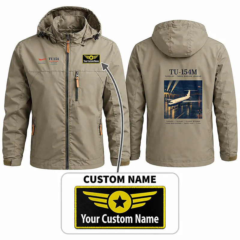 Tupolev Tu-154M Stylish Jackets - Hooded Windbreaker - Poster + Name - Khaki