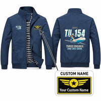 Thumbnail for Tupolev Tu-154M Stylish Jackets - Stand Collar - Cartoon + Name - Navy Blue