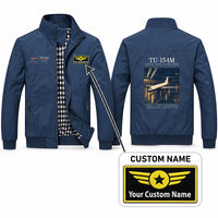 Thumbnail for Tupolev Tu-154M Stylish Jackets - Stand Collar - Poster + Name - Navy Blue