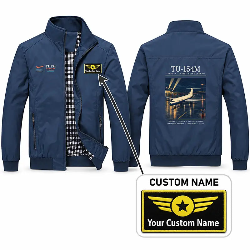 Tupolev Tu-154M Stylish Jackets - Stand Collar - Poster + Name - Navy Blue