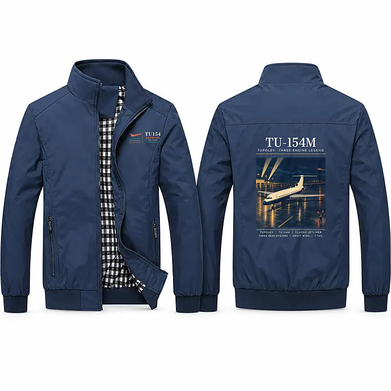 Tupolev Tu-154M Stylish Jackets - Stand Collar - Poster - Navy Blue