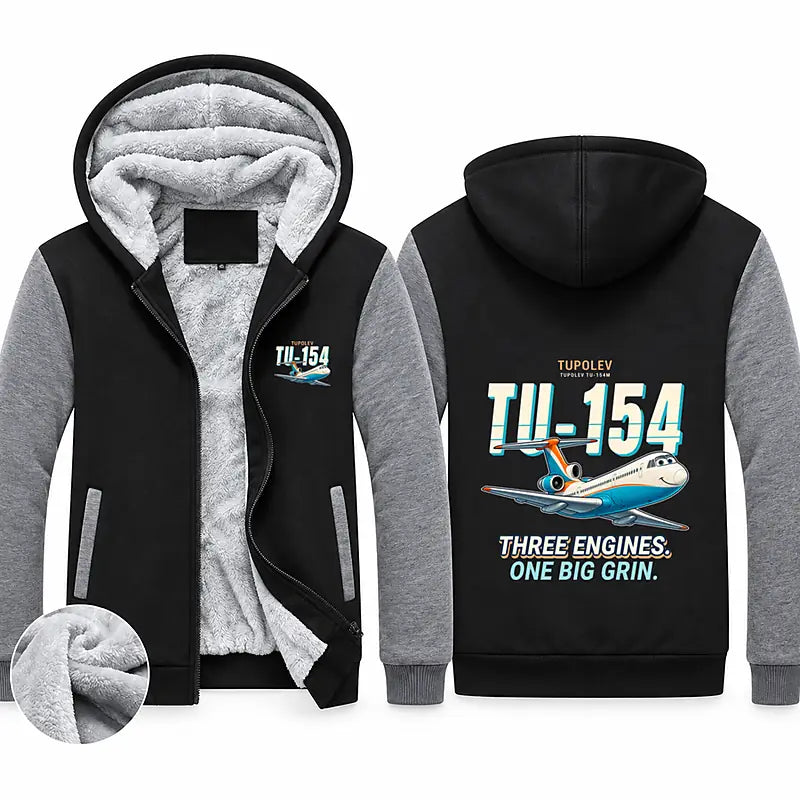 Tupolev Tu-154M Zipped Sweatshirts - Cartoon - Black & Gray