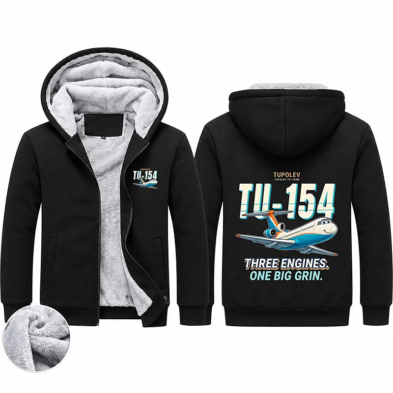 Tupolev Tu-154M Zipped Sweatshirts - Cartoon - Black