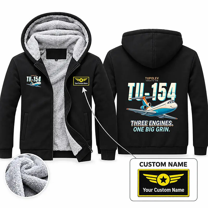 Tupolev Tu-154M Zipped Sweatshirts - Cartoon + Name - Black