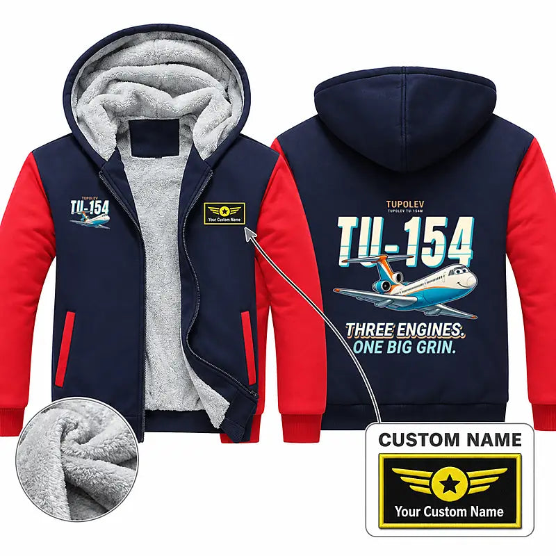 Tupolev Tu-154M Zipped Sweatshirts - Cartoon + Name - Navy & Red