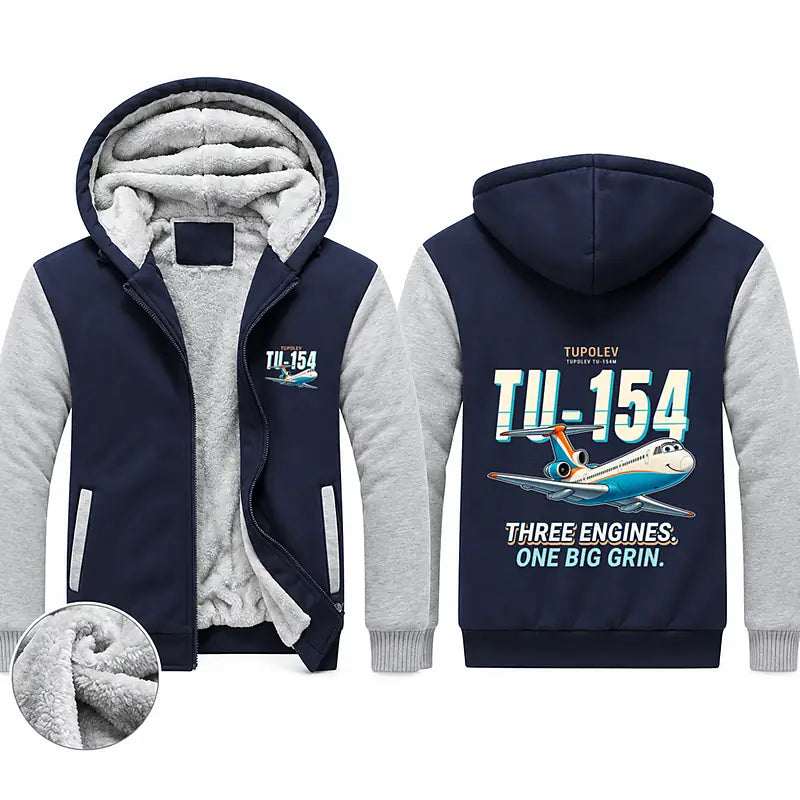 Tupolev Tu-154M Zipped Sweatshirts - Cartoon - Navy & Gray