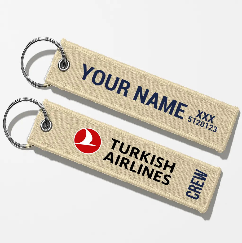 Turkish Airlines Crew & Staff Tag Key Chains - Beige - Crew + Name
