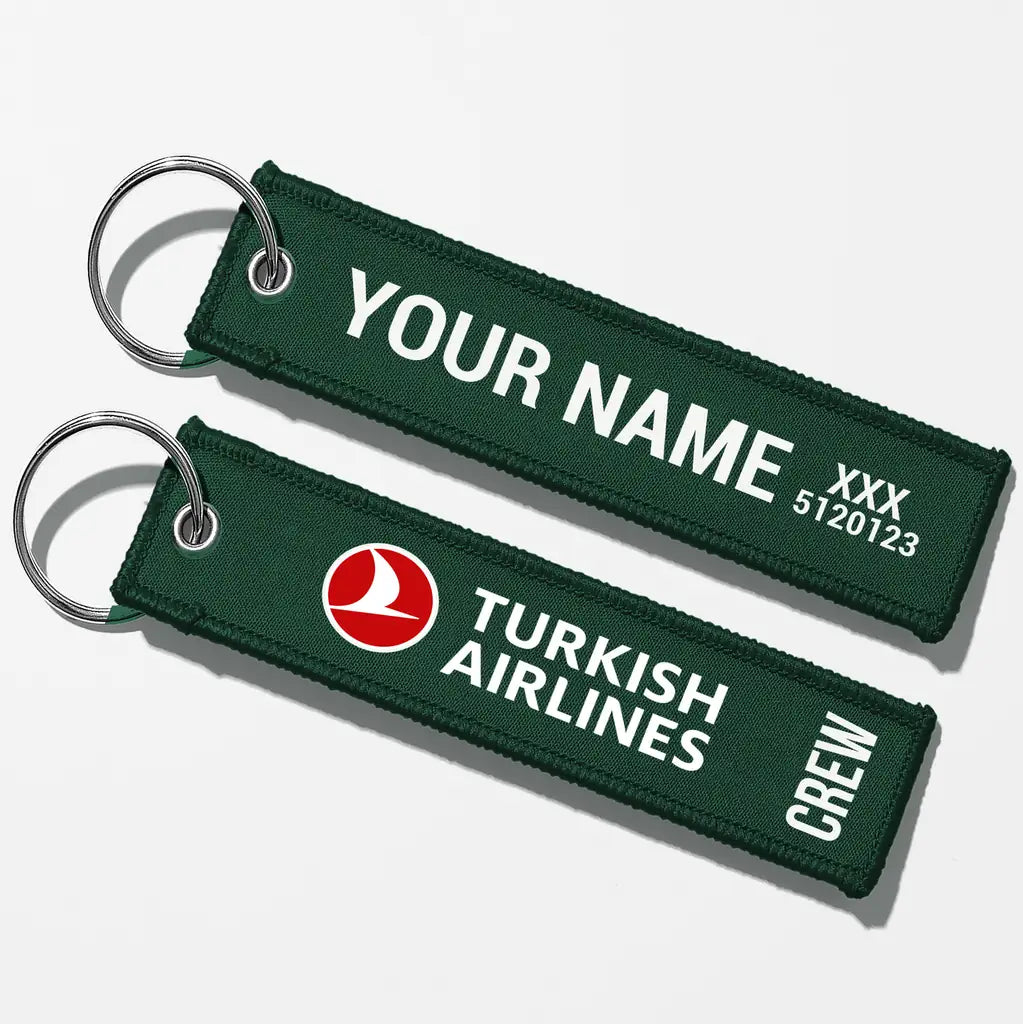 Turkish Airlines Crew & Staff Tag Key Chains - Dark Green - Crew + Name