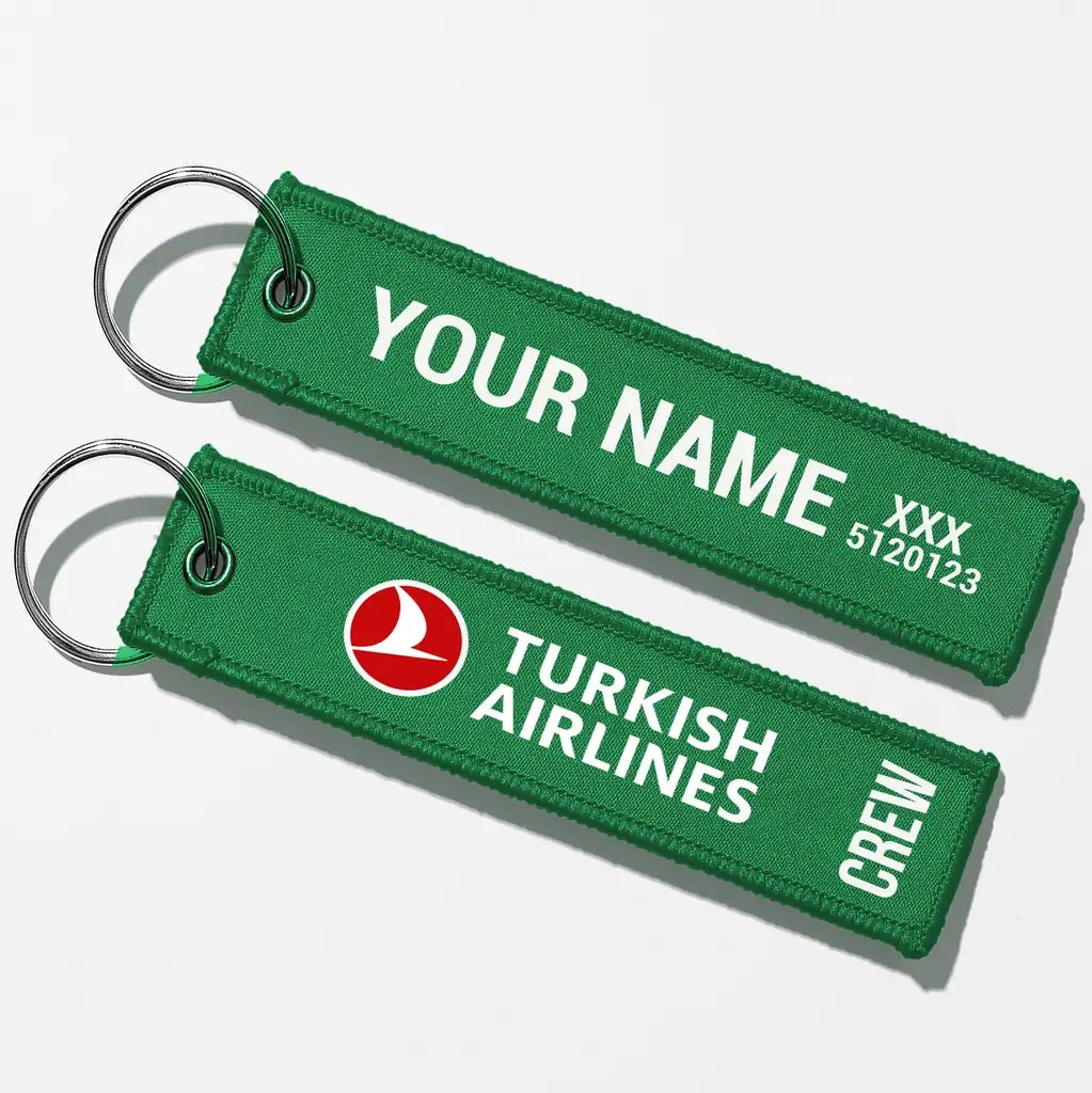 Turkish Airlines Crew & Staff Tag Key Chains - Green - Crew + Name