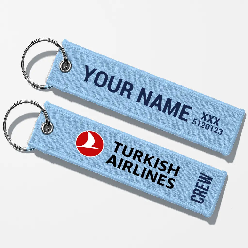 Turkish Airlines Crew & Staff Tag Key Chains - Light Blue - Crew + Name