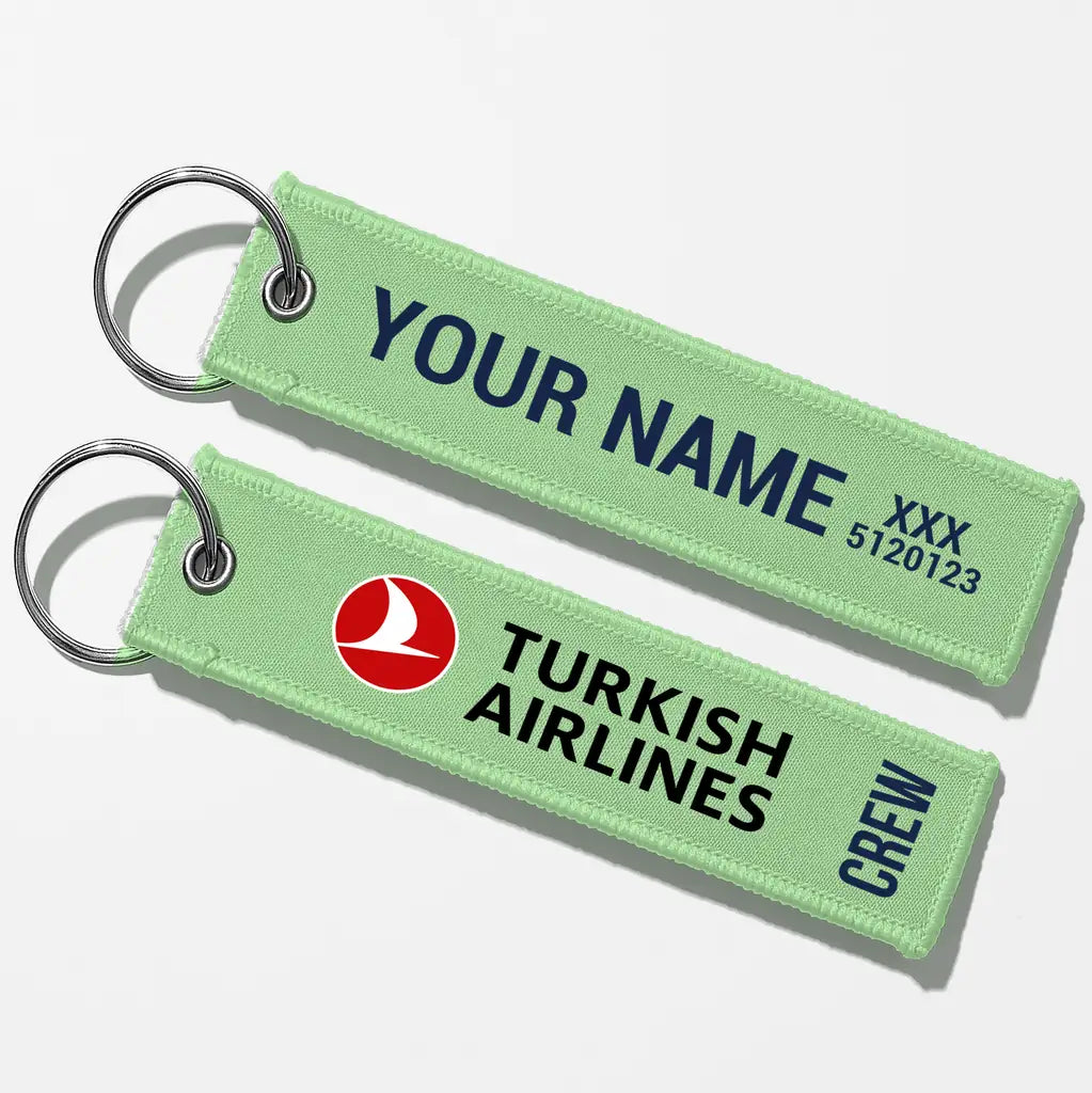 Turkish Airlines Crew & Staff Tag Key Chains - Light Green - Crew + Name