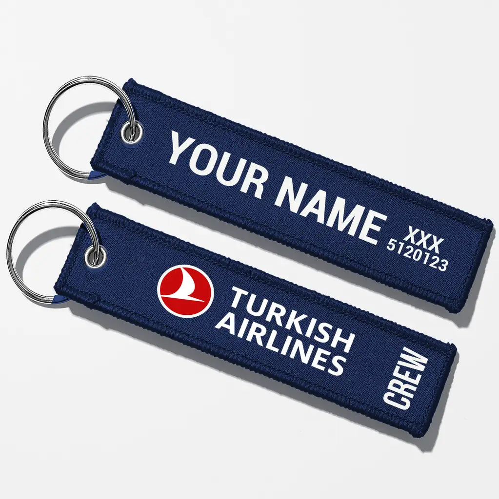 Turkish Airlines Crew & Staff Tag Key Chains - Navy Blue - Crew + Name