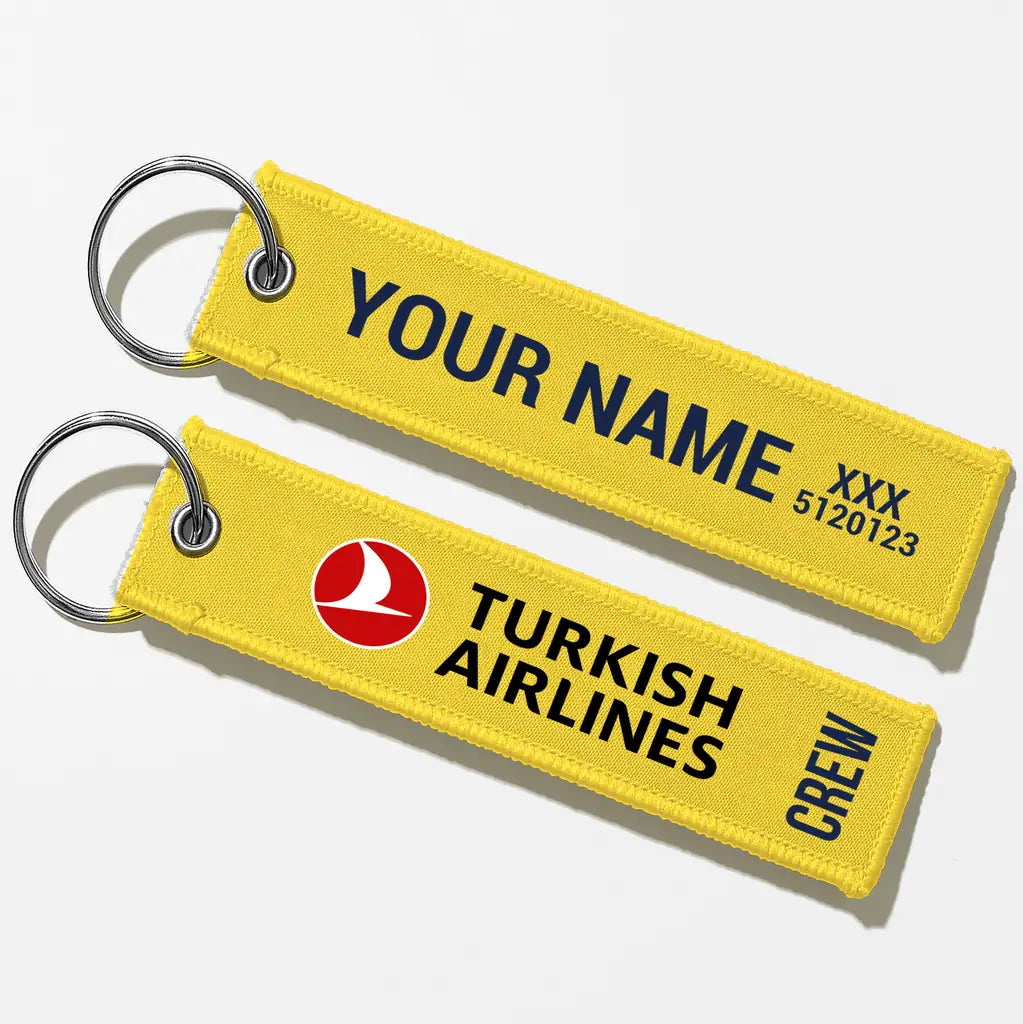 Turkish Airlines Crew & Staff Tag Key Chains - Yellow - Crew + Name
