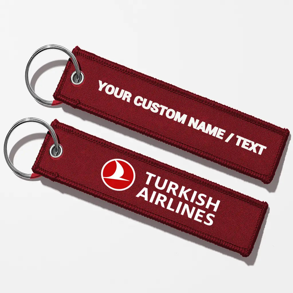 Turkish Airlines Crew & Staff Tag Key Chains - Dark Red - Personalized