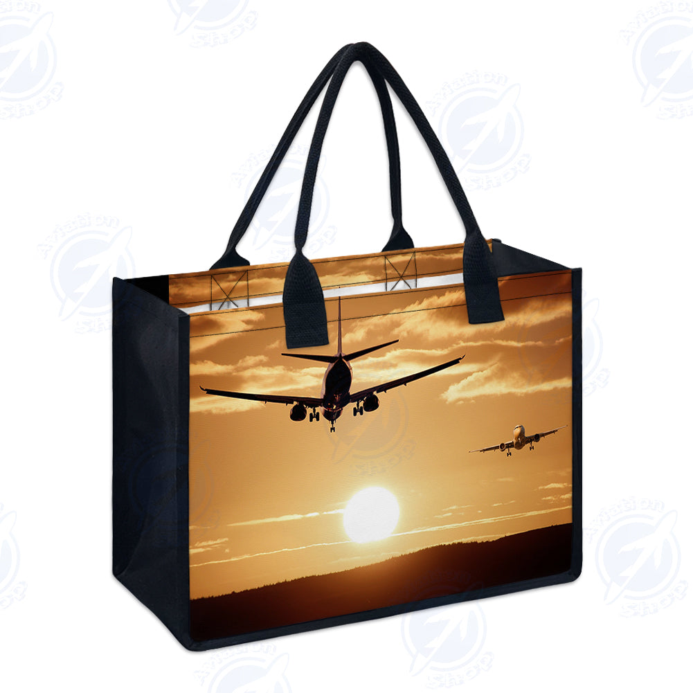 Two Aeroplanes During Sunset Designed Special Canvas Bags