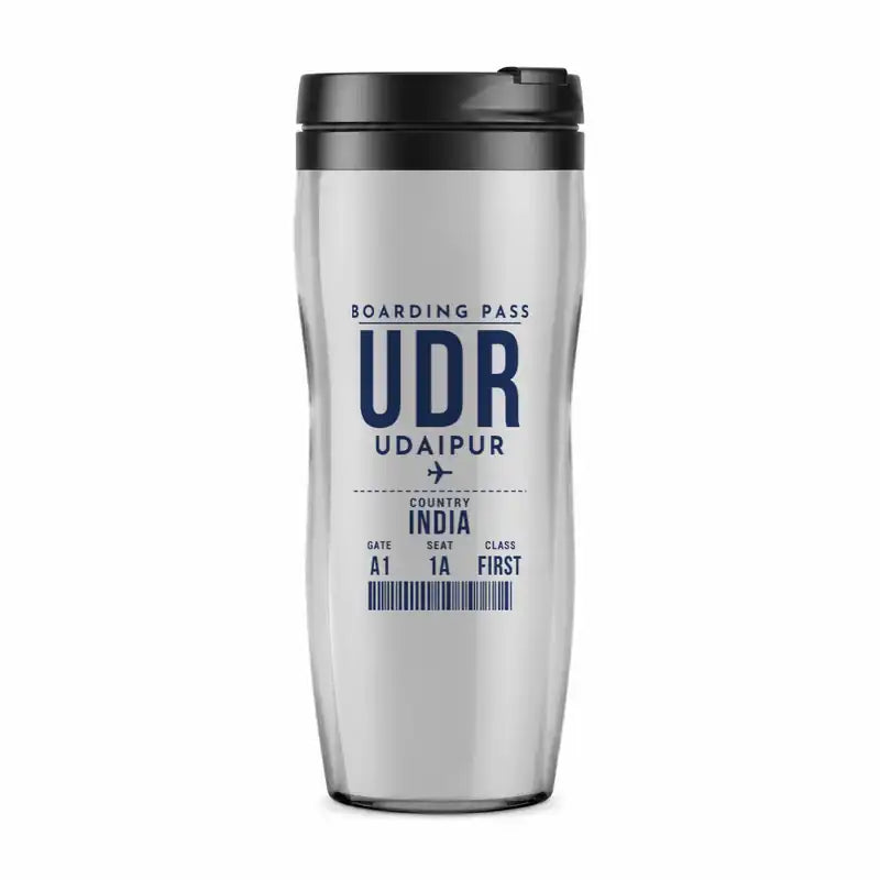 Maharana Pratap Airport (UDR) Travel Mugs - Boarding Pass - Plastic (No Holder) - Light Gray