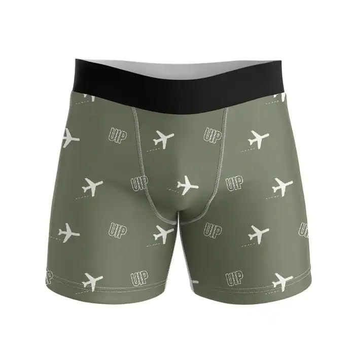 Quimper–Cornouaille Airport (UIP) Men Boxers - Pattern - Green Army