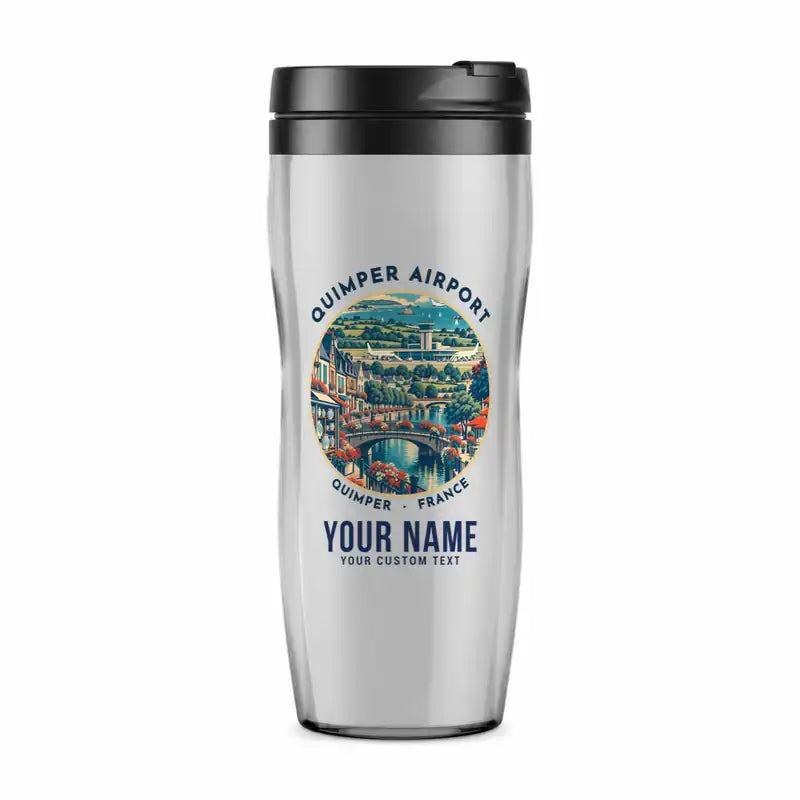 Quimper–Cornouaille Airport (UIP) Travel Mugs - Badge + Name - Plastic (No Holder) - Light Gray