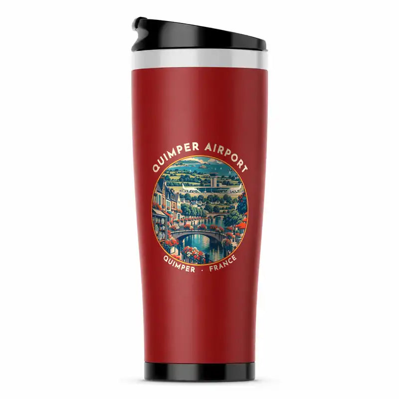 Quimper–Cornouaille Airport (UIP) Travel Mugs - Badge - Stainless Steel (No Holder) - Red