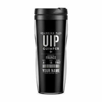 Thumbnail for Quimper–Cornouaille Airport (UIP) Travel Mugs - Boarding Pass + Name - Plastic (No Holder) - Black